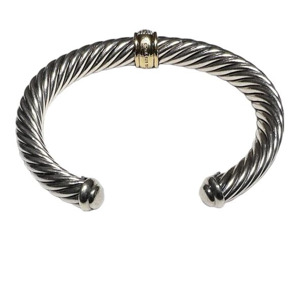 David Yurman 925 Sterling Silver 750 (18K) Yellow Gold Twist Cable Cuff Bracelet - Picture 6 of 15